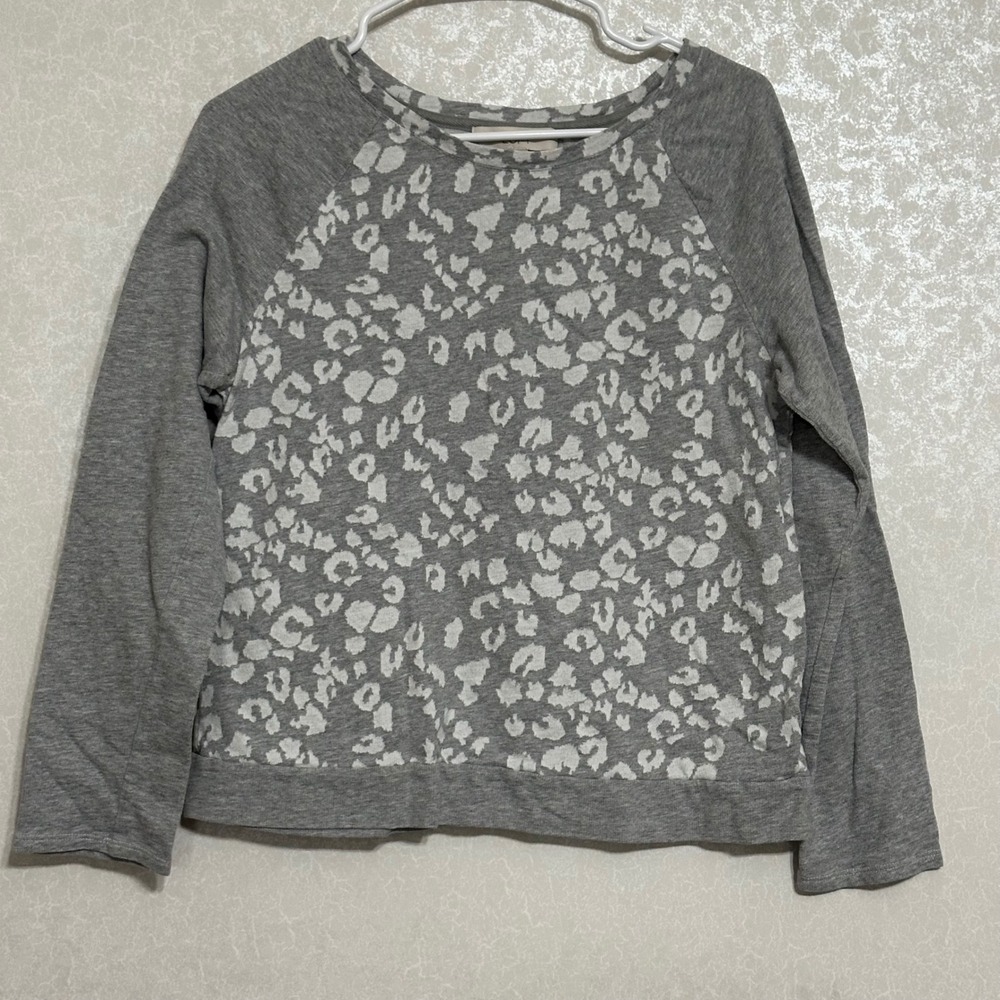 Ann Taylor LOFT Gray White Animal Print Long Sleeve Raglan Crew Neck Sweatshirt